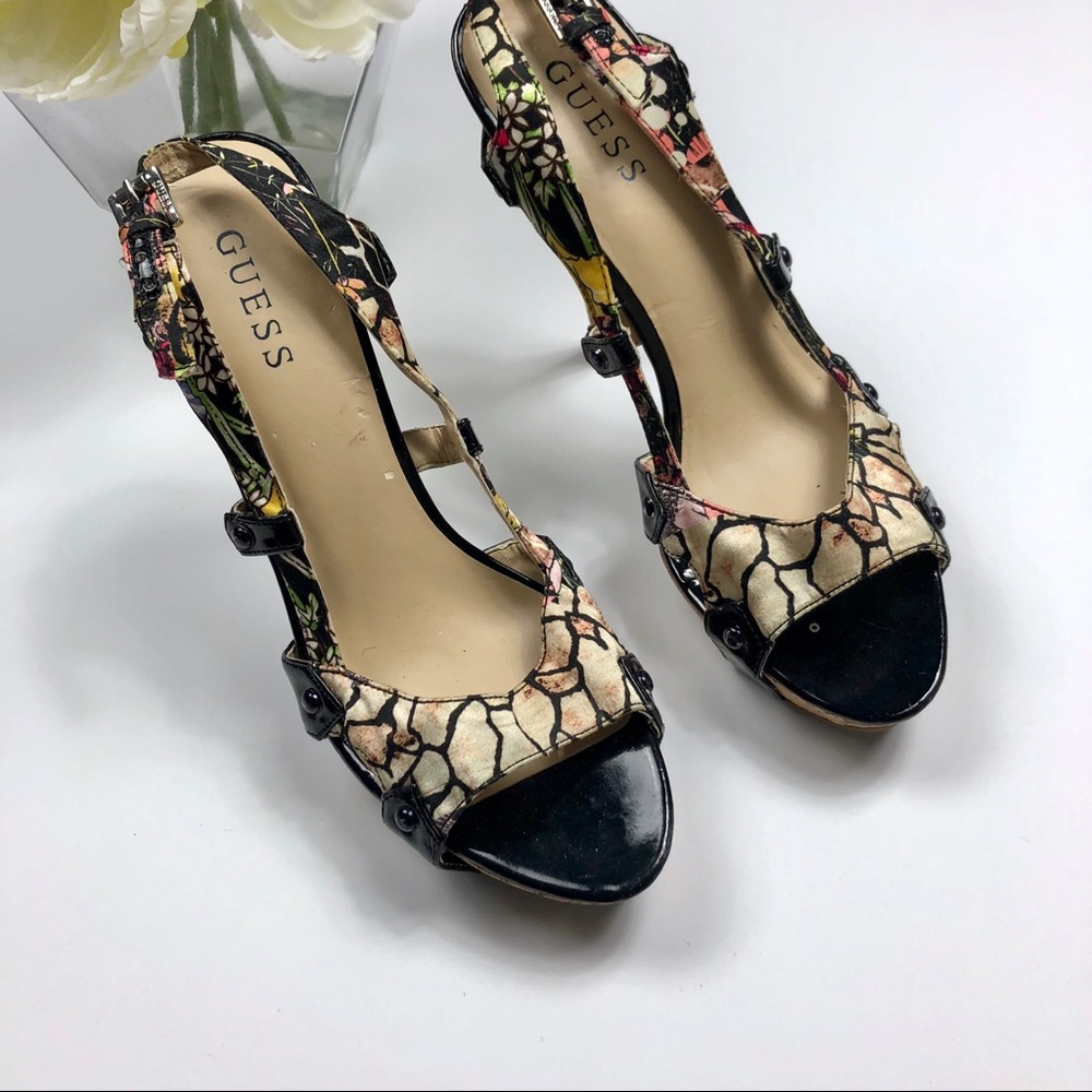 🔴GUESS floral platform cork heels♥️
